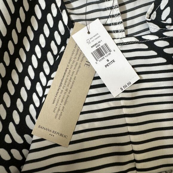 Banana Republic Shirt Womens Petite Small Black White Halter Keyhole Stripe Dot - Picture 11 of 13